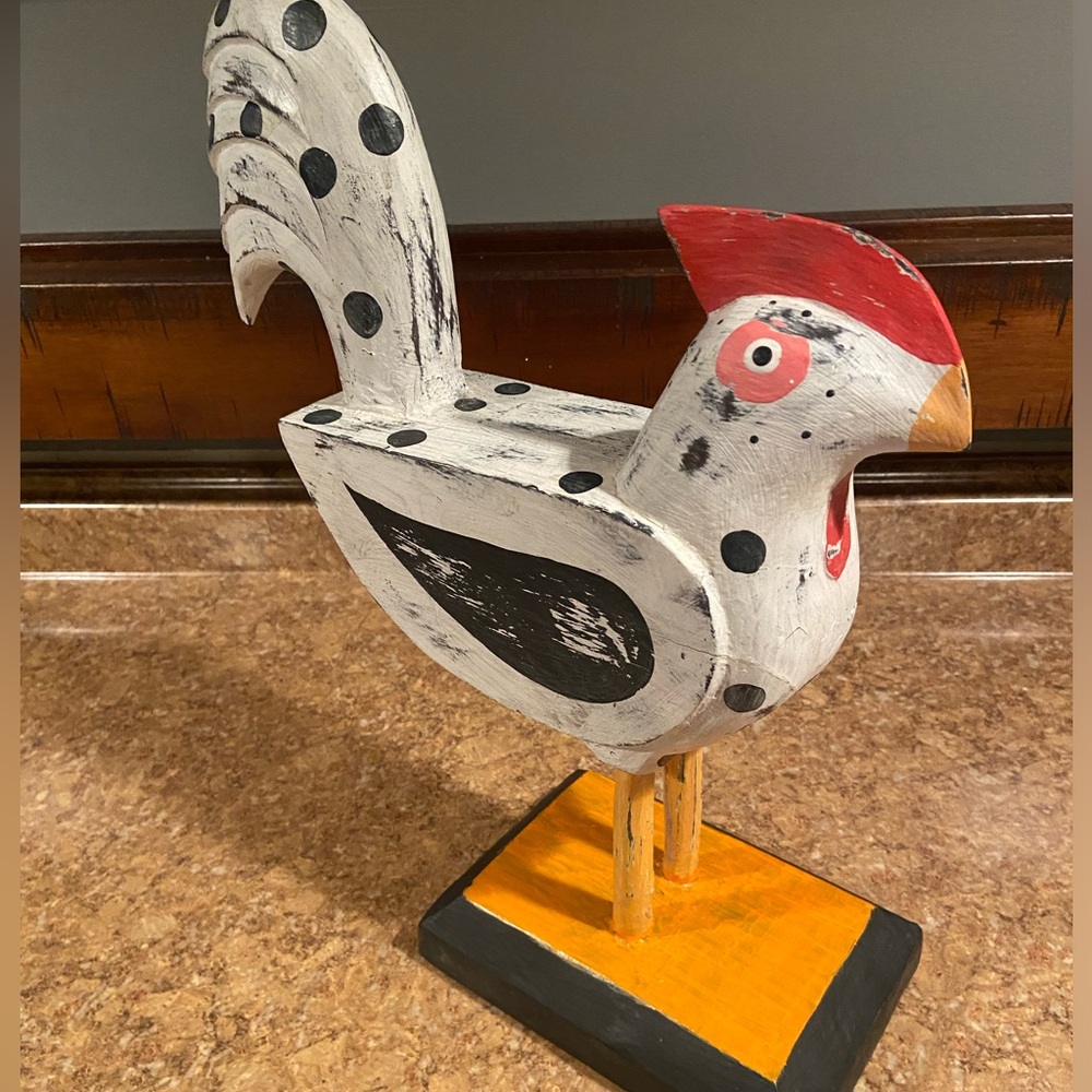 Vintage Folk Art Carved Wood Rooster